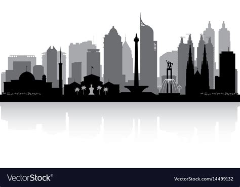 Jakarta Indonesia City Skyline Silhouette Vector Image