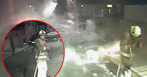 Watch Moment Mindless Yobs Launch Firework Attack On Firefighter