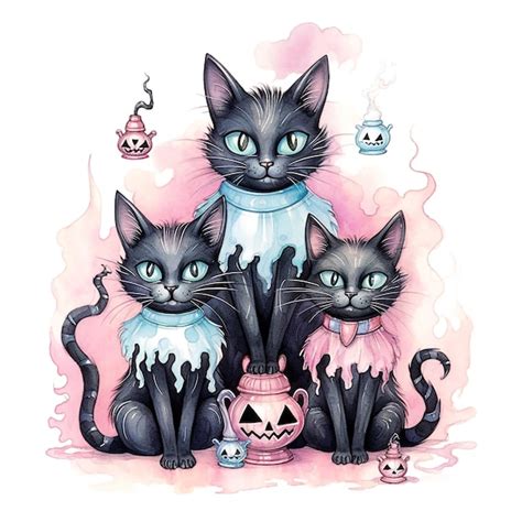 Premium Ai Image Halloween Pastel Watercolor Black Cat