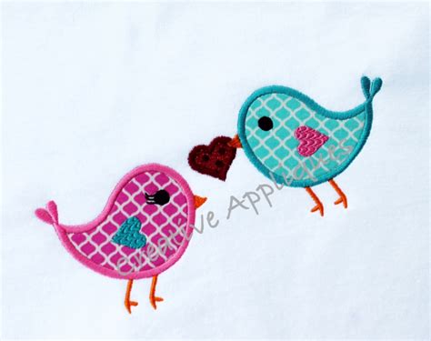 Valentine Birds With Heart Applique 4 Sizes Products Swak Embroidery