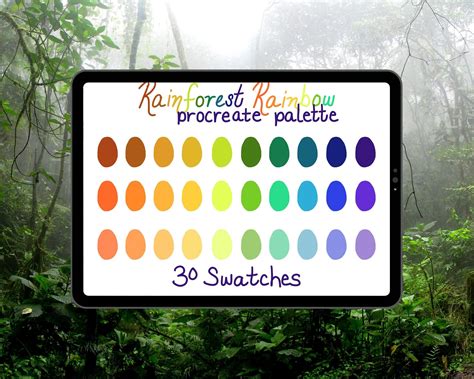 Rainforest Rainbow Procreate Palette 30 Swatches Bright Tropical