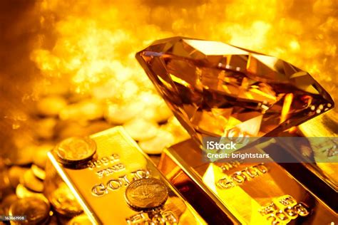Amber Diamond On Gold Bars Stock Photo Download Image Now Diamond