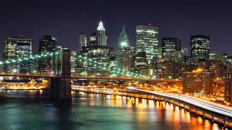 Wallpaper Cityscape Night Reflection Long Exposure Skyline