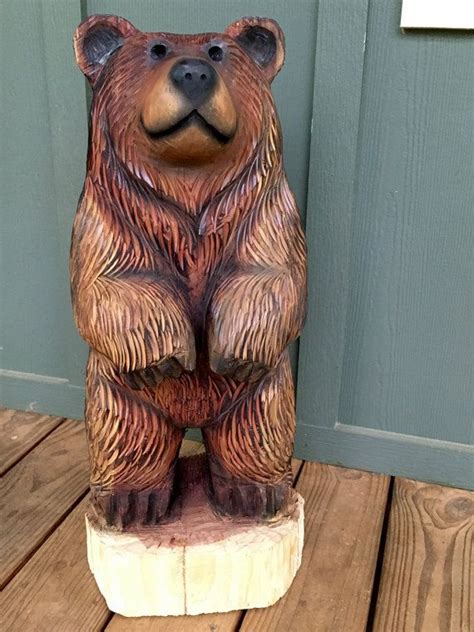 Dually Brown Bear Chainsaw Carving Wood Sculpture 24 28 Inches Tall
