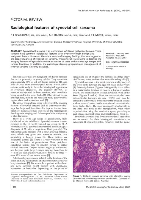 PDF Radiological Features Of Synovial Cell Sarcoma