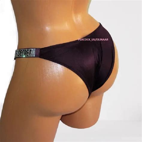victorias secret brazilian panty shine logo strap xl dark violet satin smooth 17 95 picclick