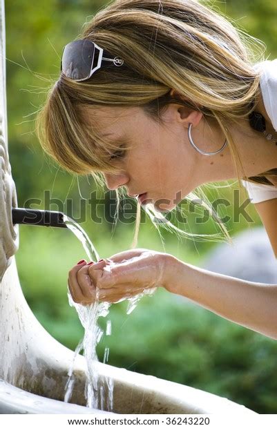 Young Woman Drinking Water Park Stock Photo 36243220 Shutterstock