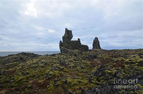 Moss Covered Lava Rock Landscape And Londrangar Formation Photograph By
