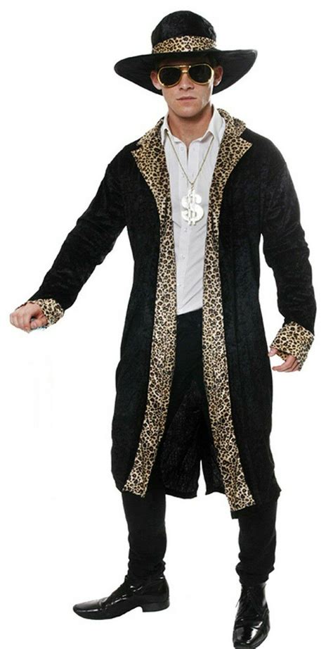 Mens Leopard Print Black Pimp Gangster Rapper 70s 80s Fancy Dress