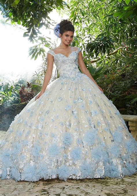 Light Blue Floral Quinceañera Dress By Morilee 34011 Champagne