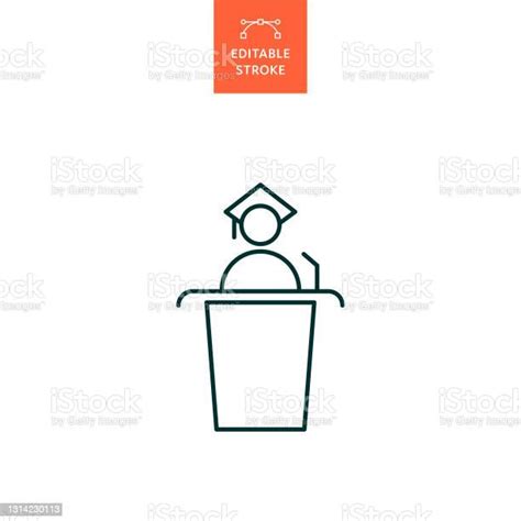 Graduation Speech Icon With Editable Stroke Stock Illustration