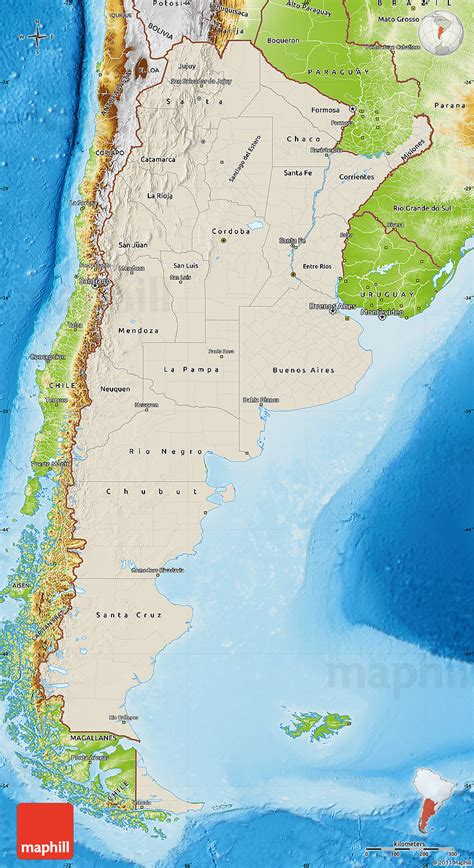Topographic Map Of Argentina With Shaded Relief And E