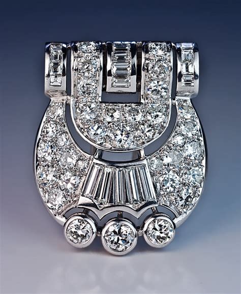 Art Deco Jewelry C 1930 Diamond Platinum Clip Antique