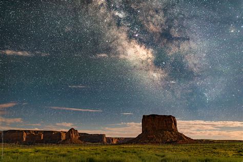 Milky Way Galaxy Over Mitchell Butte In Monument Valley Utah Usa By