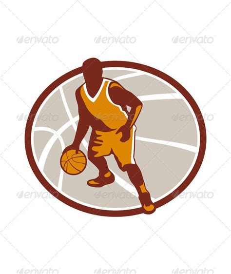 Basketball Player Dribbling Ball Oval Retro By Patrimonio Graphicriver