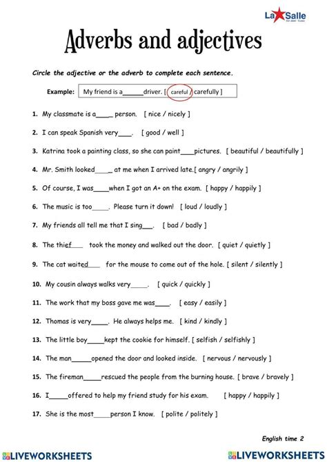 Adjective Or Adverbs Worksheet Live Worksheets