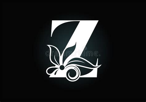 Floral Monogram Letter Z Initial Alphabet With Botanical Elements
