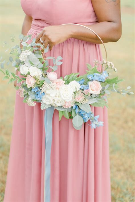 modern hoop bridesmaid bouquet for wedding at larkin s sawmill in greenville south carolina