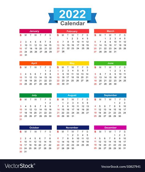 2022 Year Calendar Isolated On White Background Vector Image