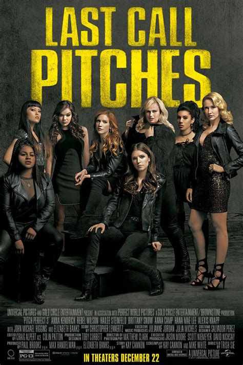Pitch perfect 3 is a 2017 american musical comedy film directed by trish sie and written by kay cannon and mike white.a sequel to pitch perfect 2 (2015) and the third and final installment in the pitch perfect trilogy, the film stars anna kendrick, anna camp, rebel wilson, brittany snow, hailee steinfeld, hana mae lee, ester dean, chrissie fit, alexis knapp, john lithgow, matt lanter, ruby. Pitch Perfect 3 (2017) - MovieMeter.nl