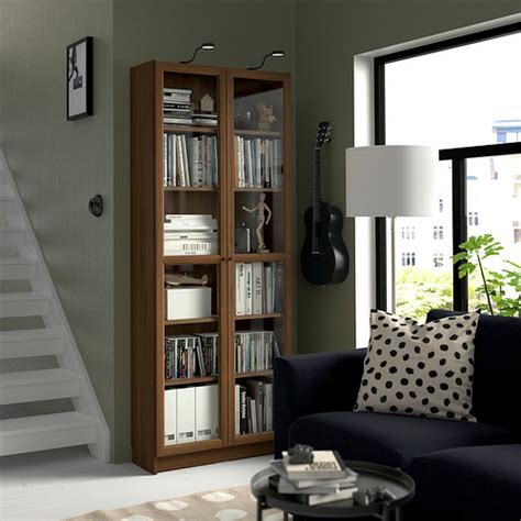 Billyoxberg Bookcase With Glass Doors Brown Walnut Effect