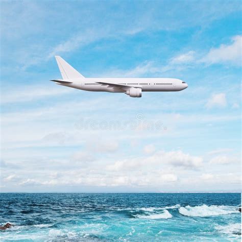 Airplane Flying Over Ocean Stock Photo Image Of International 56277580