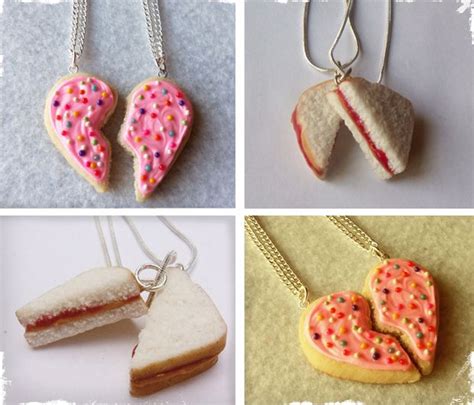 polymer clay best friend necklaces peanut butter and jelly sandwich or frosted sugar cookie