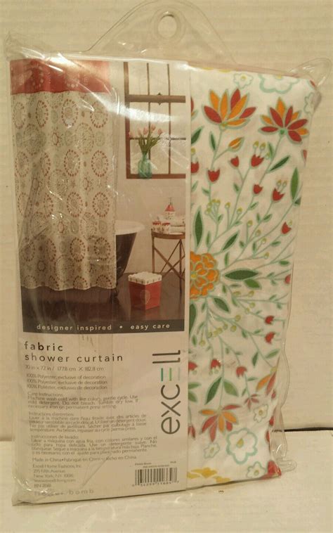 New Excell Home Fashions 70×72 Red W A Floral Pattern Fabric Shower
