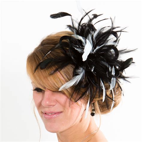 Black And White Satin Feather Small Fascinator Hat Abbie Maighread