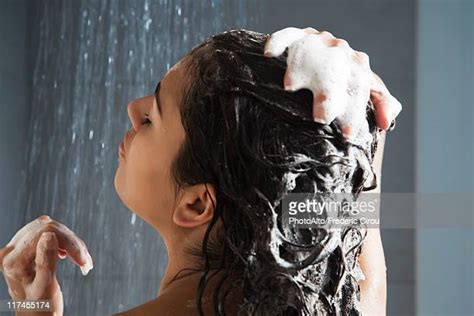 Beautiful Woman In A Shower Washing Her Hair Photos And Premium High Res Pictures Getty Images