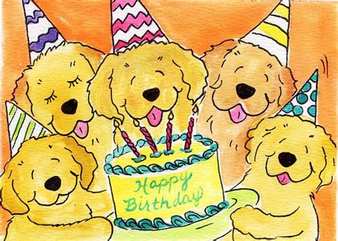 Whimsical Golden Retriever Birthday Celebration 5x7 Golden Retriever