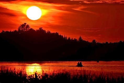 Red Sunset Over The Lake Image Free Stock Photo Public