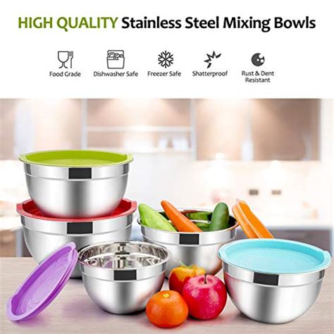 Mixing Bowls With Lids Set Of 5 E Far Stainless Steel Mixing Bowls