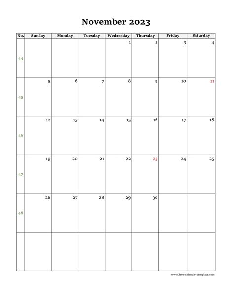 November 2023 Vertical Calendar Portrait November 2023 Calendar Free