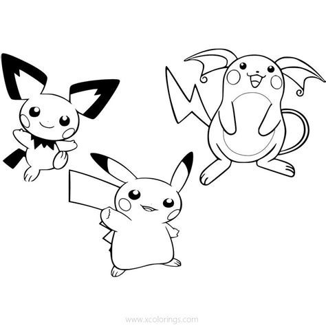 Pokemon Coloreando A Pichu Pikachu Y Raichu Dibujos Para Pintar Y