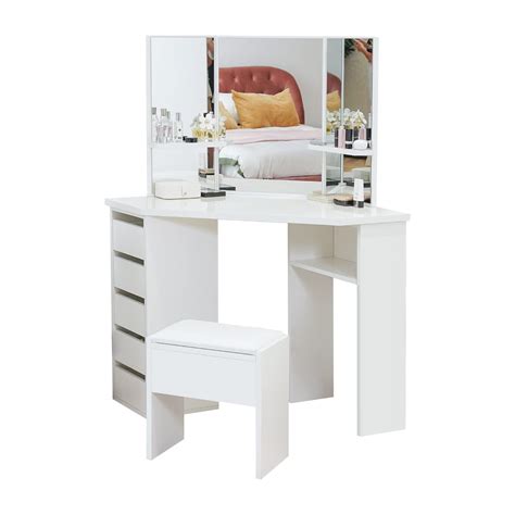 Buy Clipop White Corner Dressing Table Set Modern Makeup Vanity Table