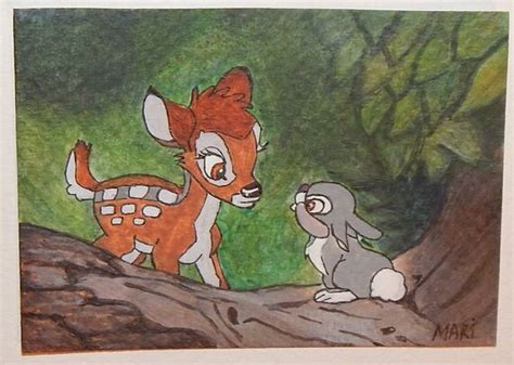 Bambi Aceo Art Painting Bambi And Thumper Disney Scene