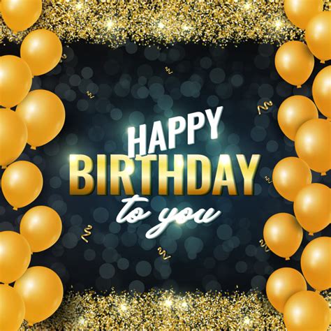 May happiness never leave your side, and shine brightly every day. Happy birthday celebration card with glowing golden ...