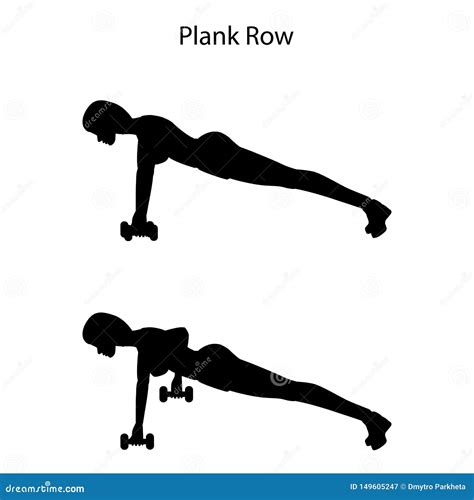 Plank Row Exercise Silhouette Stock Vector Illustration Of Slim