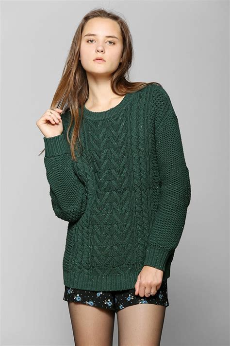 Urban Outfitters Fall For Cable Knit Sweater In Green Lyst
