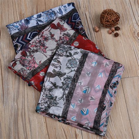 Women Geometry Floral Printed Scarf Quality Cotton Voile Shawls Wraps Hijabs 7colors 10pcslot