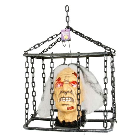Halloween Haunters Animated Hanging Caged Shaking Zombie Witch Severed