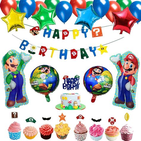 Buy Mario Birthday Party Supplies Super Mario Bros Happy Birthday Banner Balloon Cake Toppers