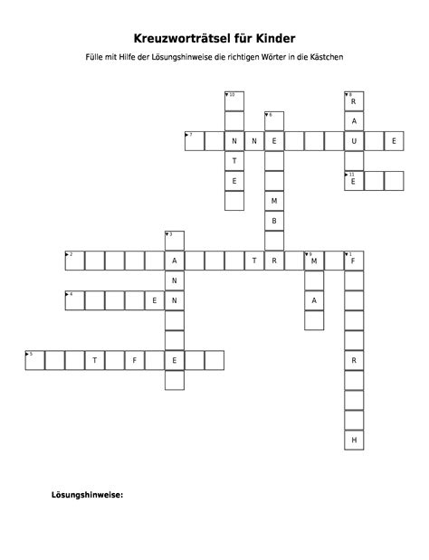 Zwischen den buchstaben heraus und löse das buchstabengitter. Kreuzworträtsel für Kinder - Kreuzworträtsel | Link- und ...