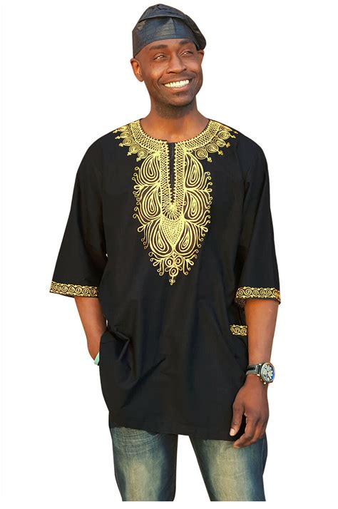 Traditional African Dashiki Shirt With Gold Embroidery S To Xl Ebay