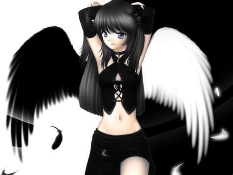 Wallpaper Illustration Anime Brunette Wings Cartoon Black Hair Girl Black And White