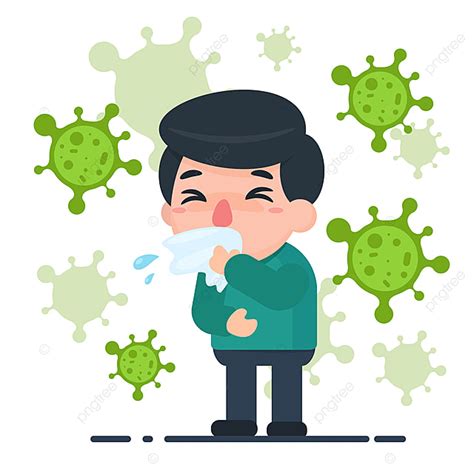 Vektor Kartun Laki Laki Sakit Dengan Virus Flu Dan Kuman Di Sekitar Konsep Perawatan Kesehatan