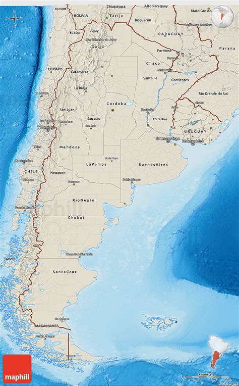 Shaded Relief 3d Map Of Argentina