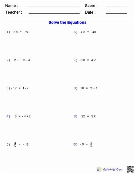 One Step Equations Worksheet Pdf Unique Algebra 1 Worksheets Algebra