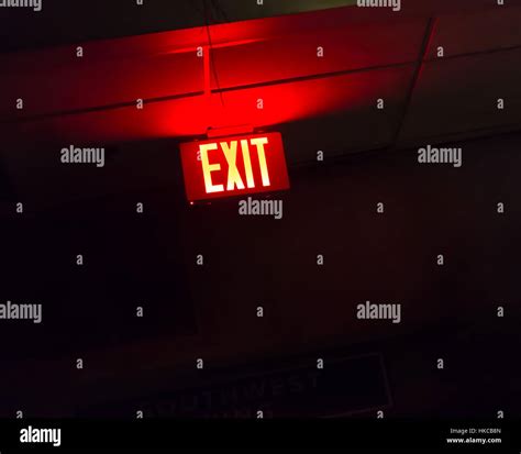Illuminated Red Exit Sign Stock Photo Alamy